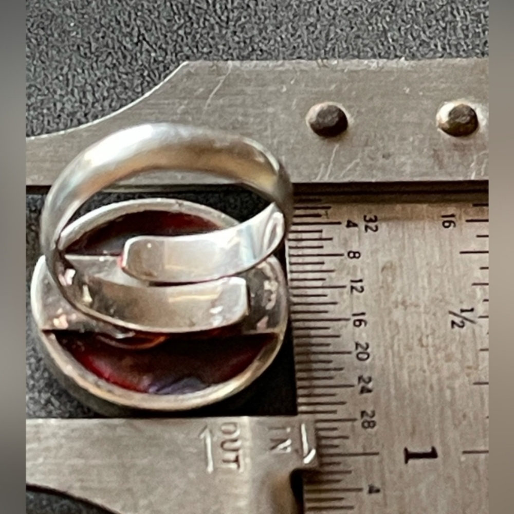 Cherry Red Amber & Sterling Ring - Picture 6 of 6